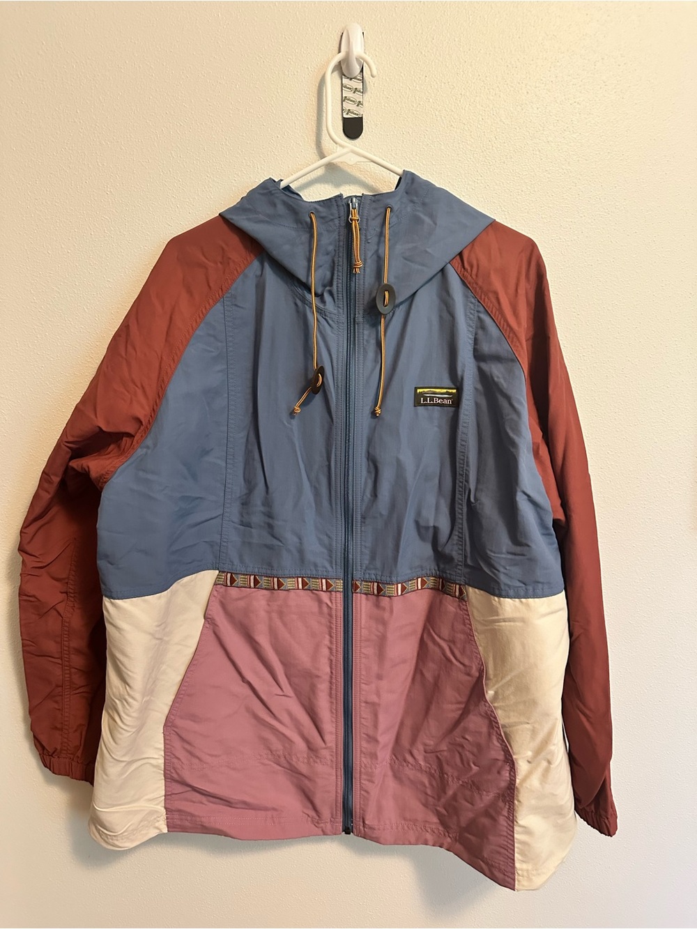 L.L. Bean Women’s Colorblock Hooded Windbreaker Jacket - Blue/Pink/Burgundy